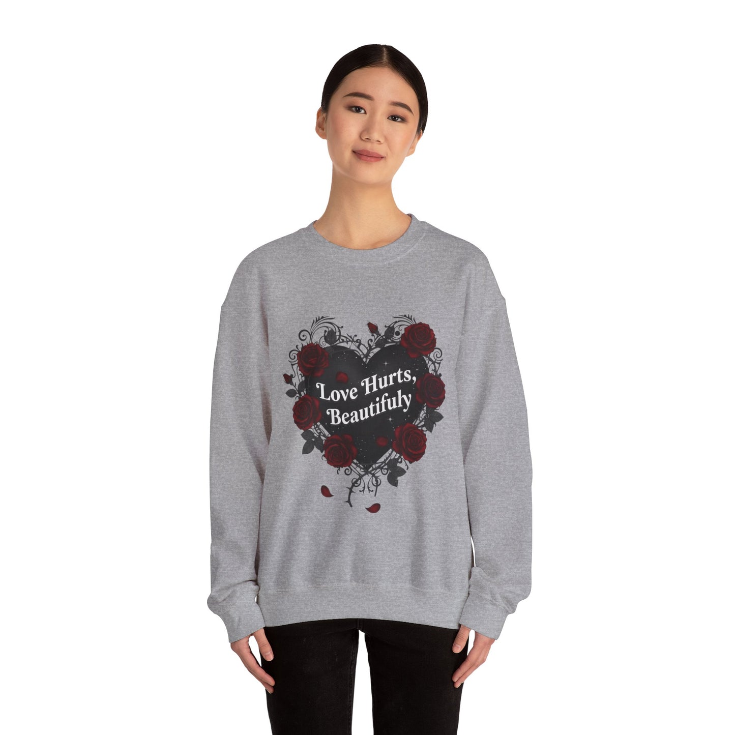 Love Hurts Beautifully Heart Sweatshirt | goth valentine, dark romance