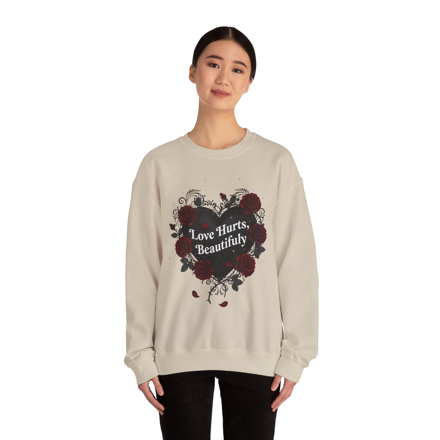 Love Hurts Beautifully Heart Sweatshirt | goth valentine, dark romance